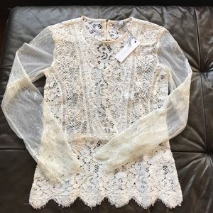 White Lace Lucky Brand Long Sleeve Blouse